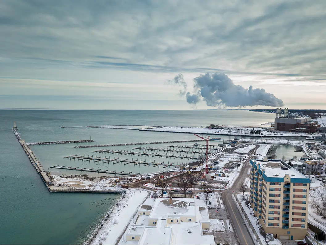 Aerial view of Port Washington, Wisconsin's Harbor
